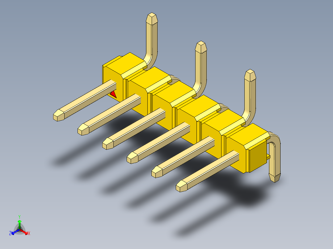 彩色公排针 100mil 2.54mm 系列-DS1022_yellow_06p_100mil_Type_SMT_R1_rev1.0正等轴测图