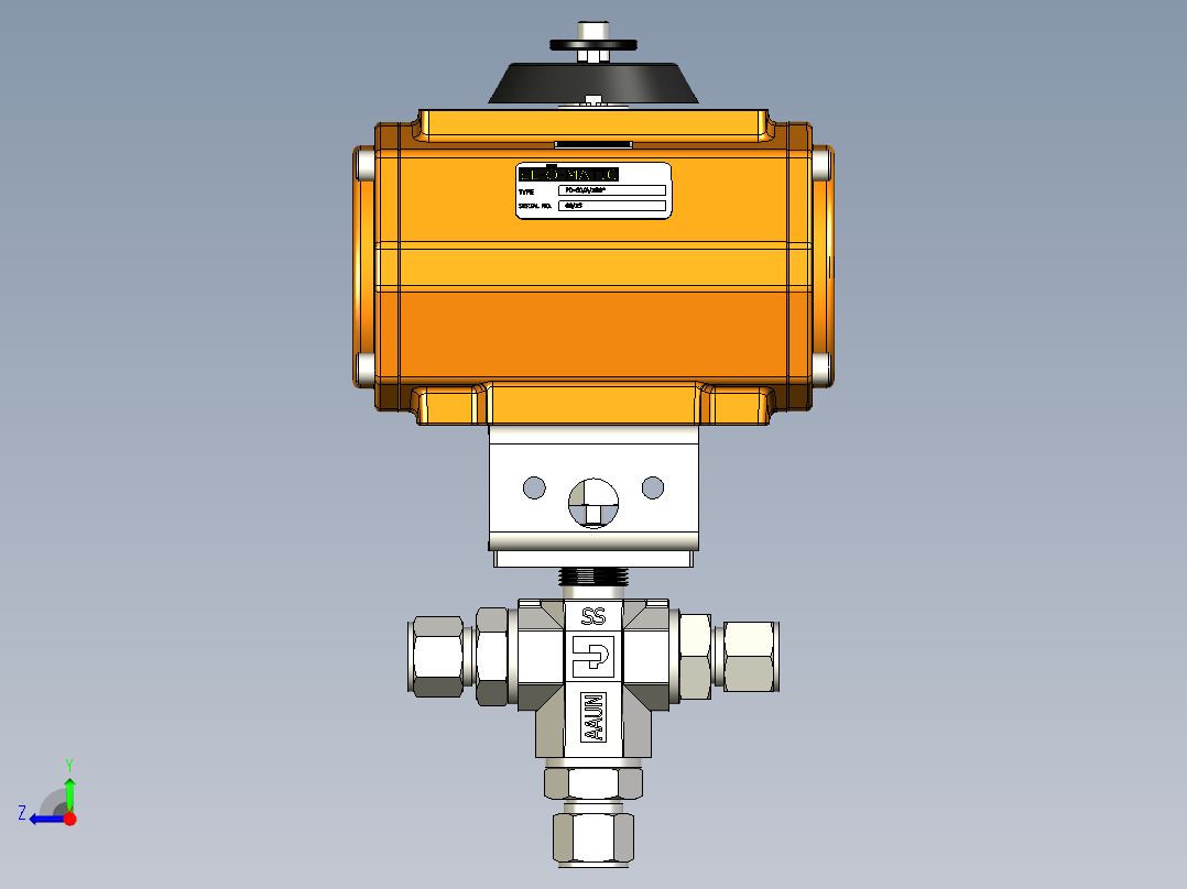 B系列三通球阀，右视图
