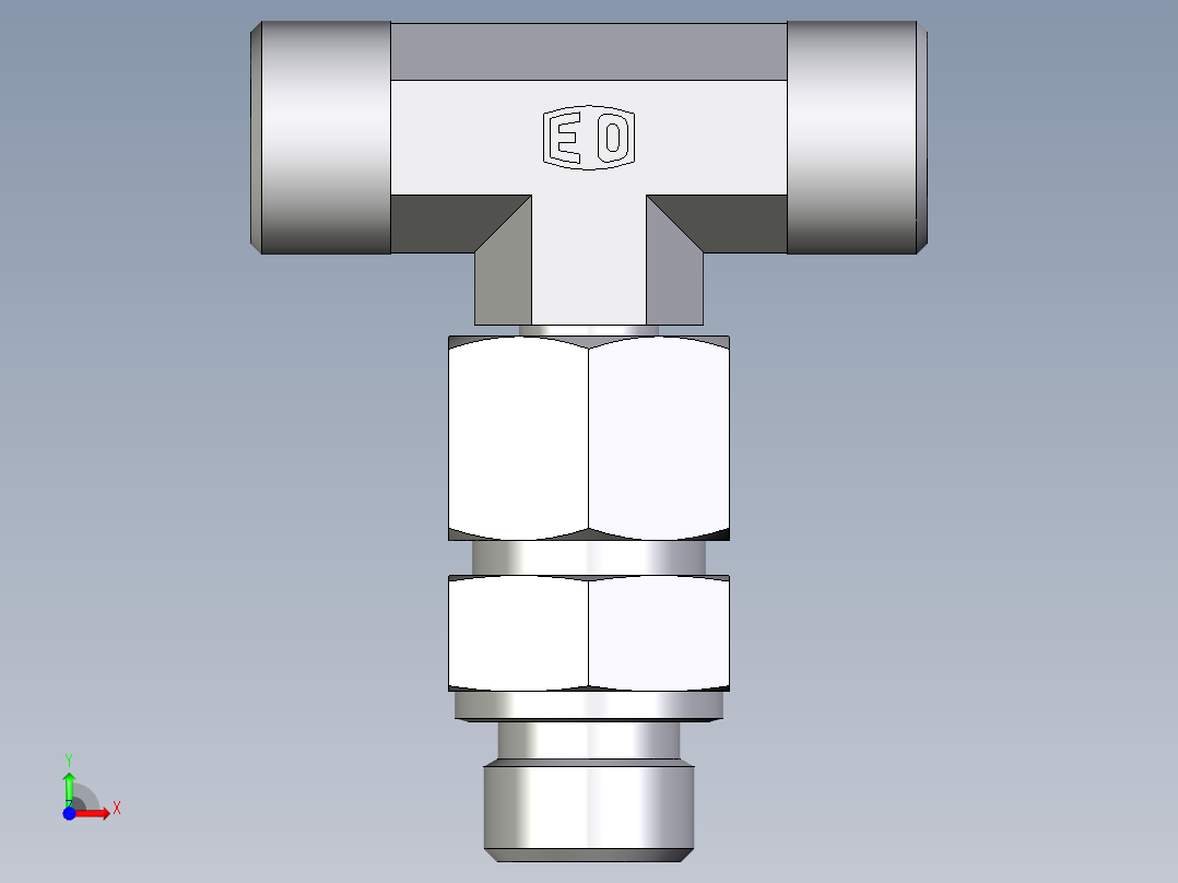 卡套式工业通用硬管接头EO_Assembled_adjustable_standpipe_branch_tee_EVT12SMOMD71前视图
