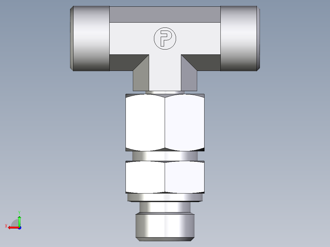卡套式工业通用硬管接头EO_Assembled_adjustable_standpipe_branch_tee_EVT12SMOMD71后视图