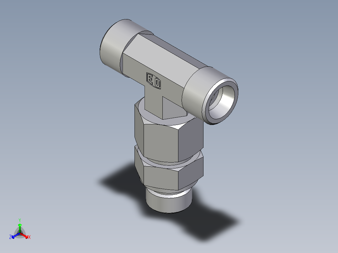 卡套式工业通用硬管接头EO_Assembled_adjustable_standpipe_branch_tee_EVT12SMOMD71正等轴测图