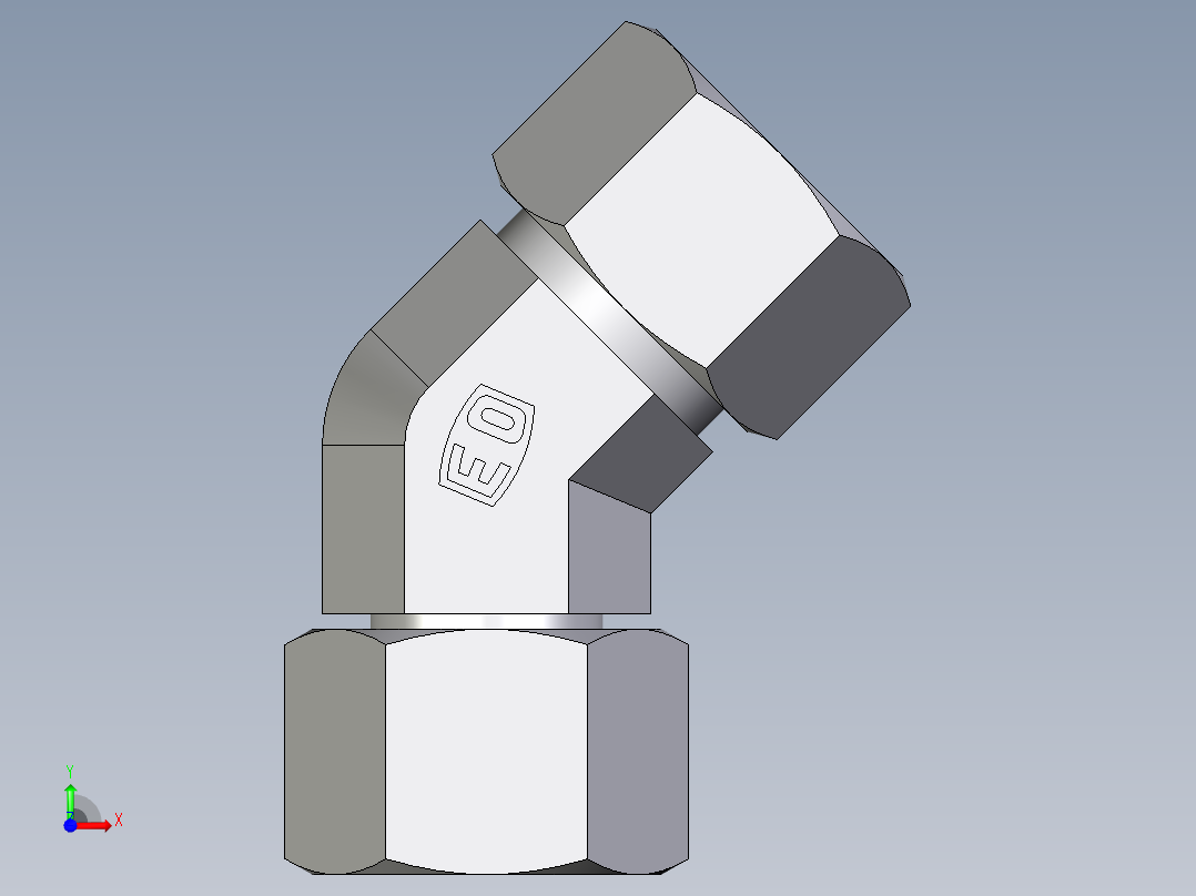 卡套式工业通用硬管接头EO_Swivel_nut_45_deg_elbow_EV15L71前视图