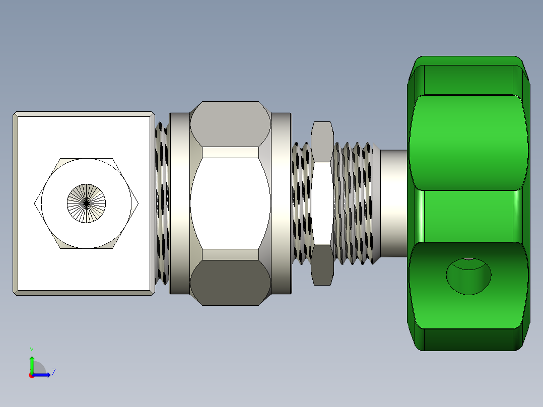 不锈钢高纯度高压隔膜密封阀，6 mm世伟洛克管接头，圆形手柄左视图