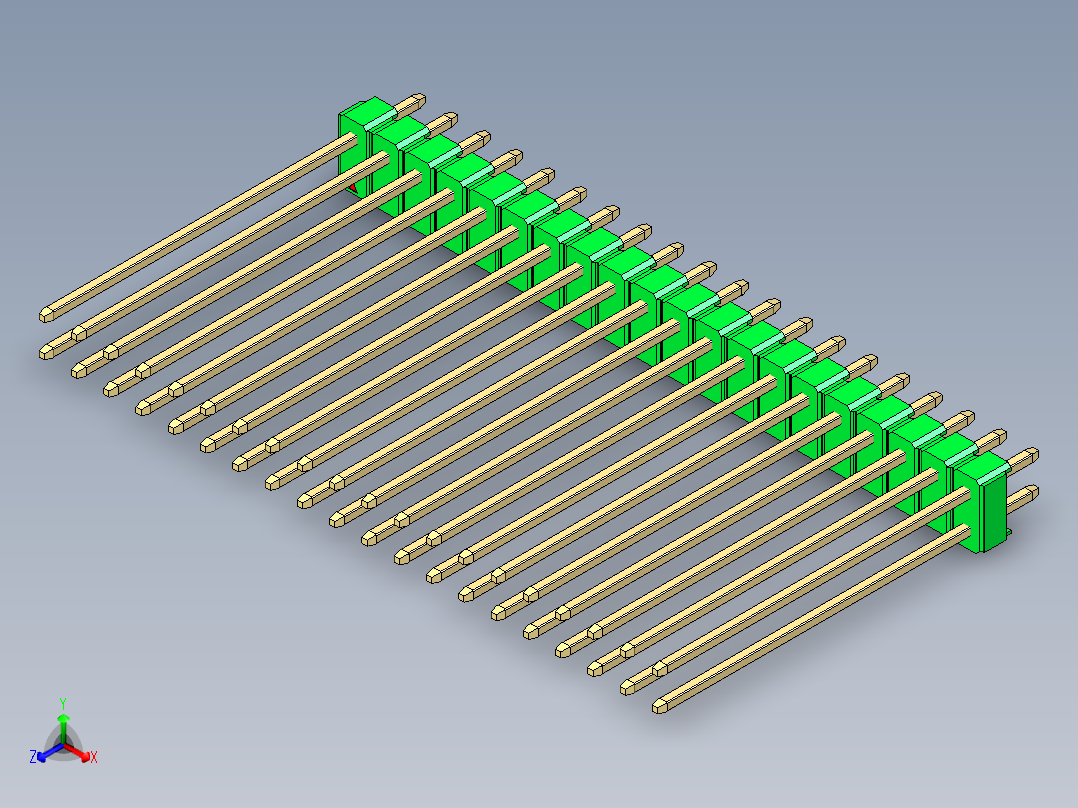 彩色公头100mil（2.54mm）系列-DS1021_green_2x20p_100mil_Type43_rev1.0正等轴测图