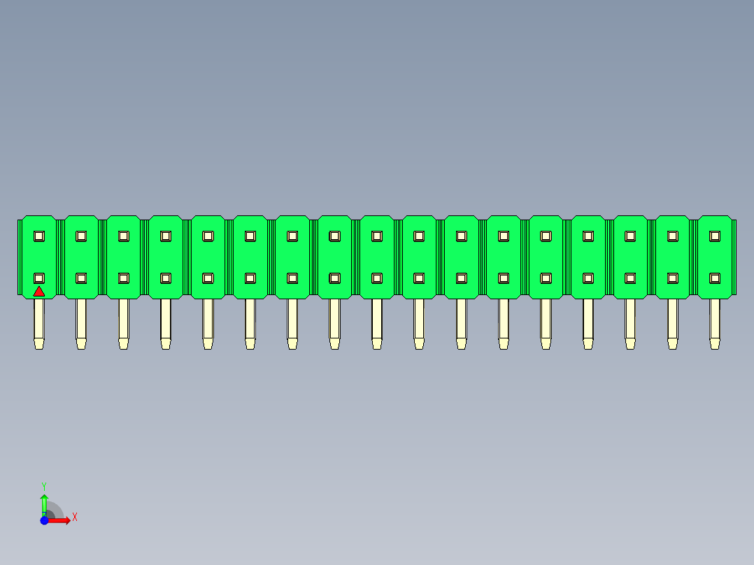 彩色公排针 100mil 2.54mm 系列-DS1022_green_2x17p_100mil_TypeD_rev1.0前视图