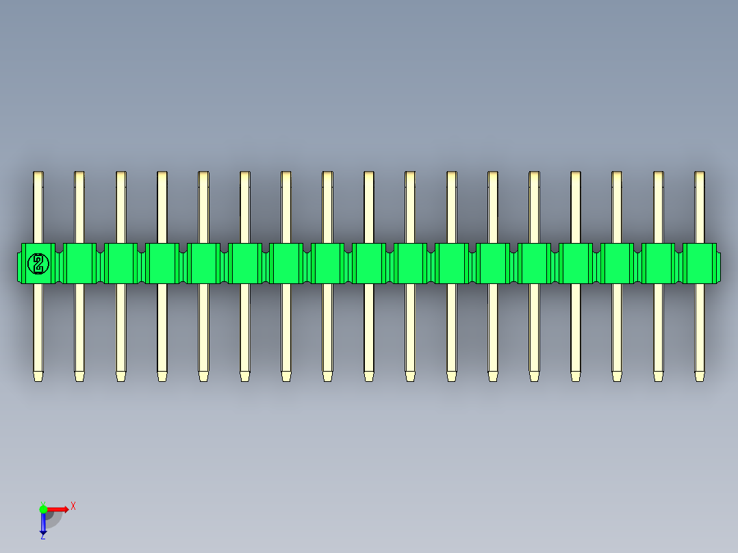 彩色公排针 100mil 2.54mm 系列-DS1022_green_2x17p_100mil_TypeD_rev1.0俯视图
