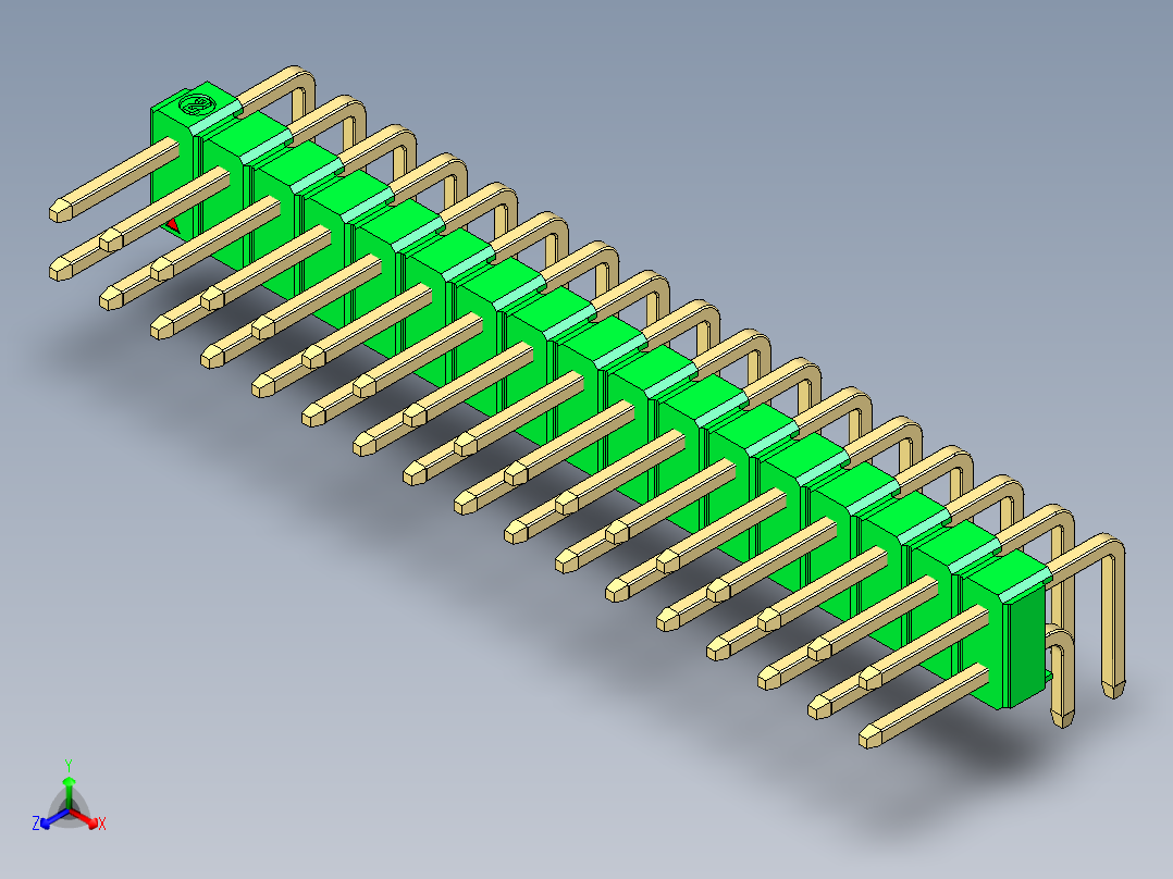 彩色公排针 100mil 2.54mm 系列-DS1022_green_2x17p_100mil_TypeD_rev1.0正等轴测图