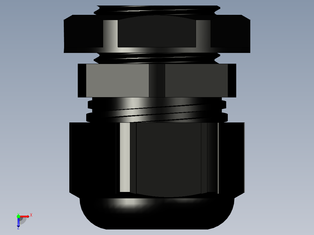 M20x1.5 电缆密封套。配有阀体、压紧螺母和夹紧螺母。俯视图