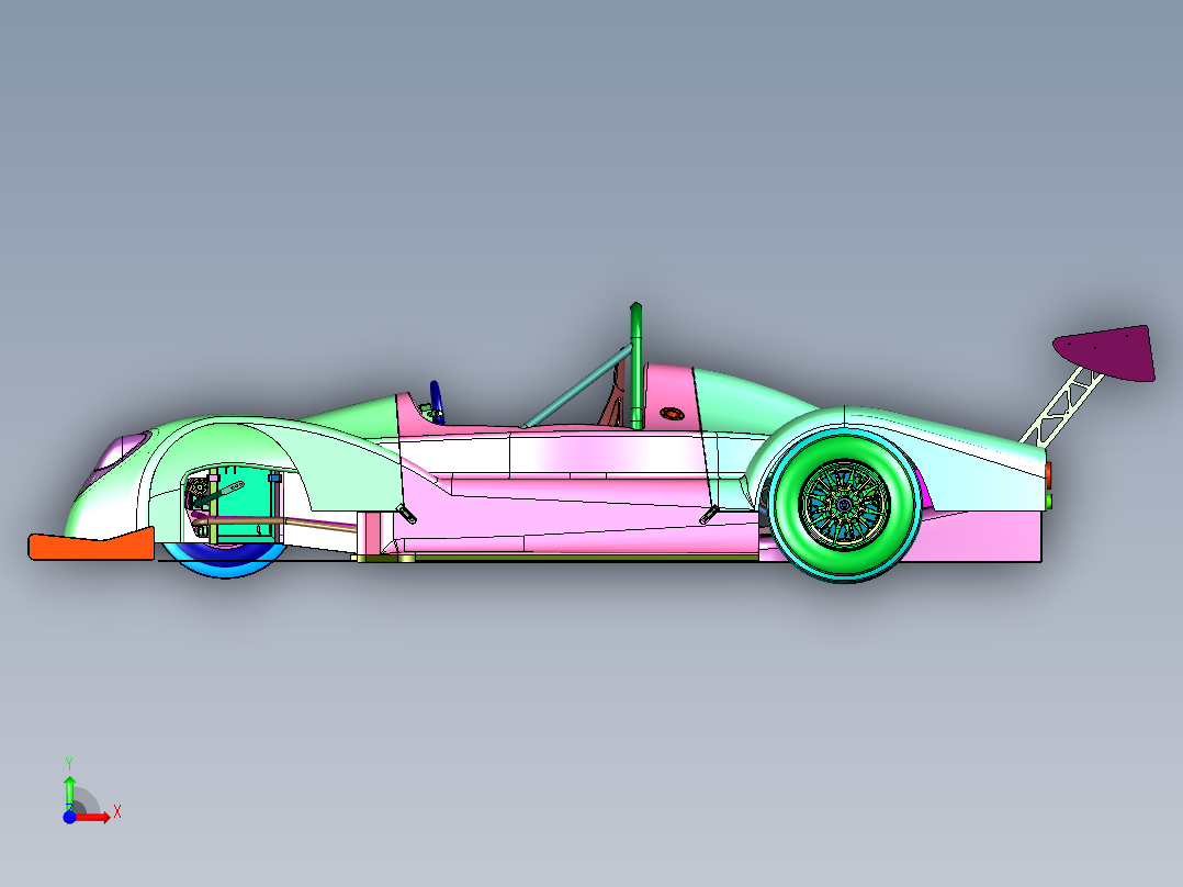 高下压力赛道跑车前视图