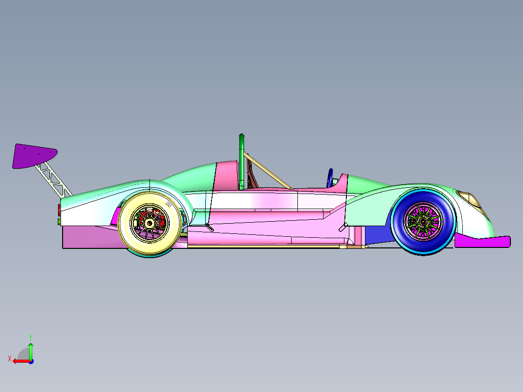 高下压力赛道跑车后视图