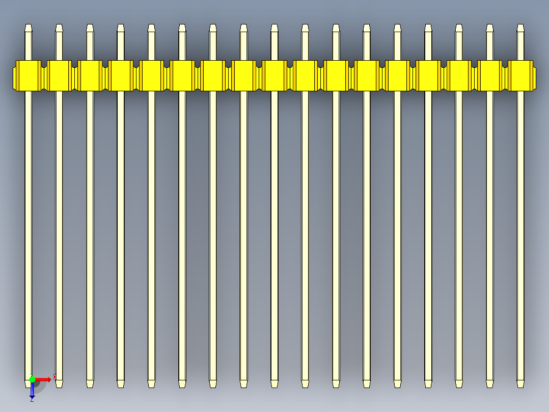 彩色公头100mil（2.54mm）系列-DS1021_yellow_2x17p_100mil_Type43_rev1.0俯视图