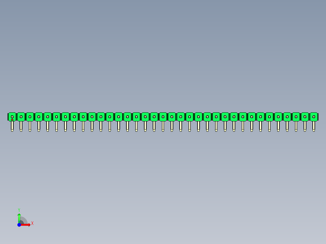 彩色公排针 100mil 2.54mm 系列-DS1022_green_1x35p_100mil_TypeD_rev1.0前视图