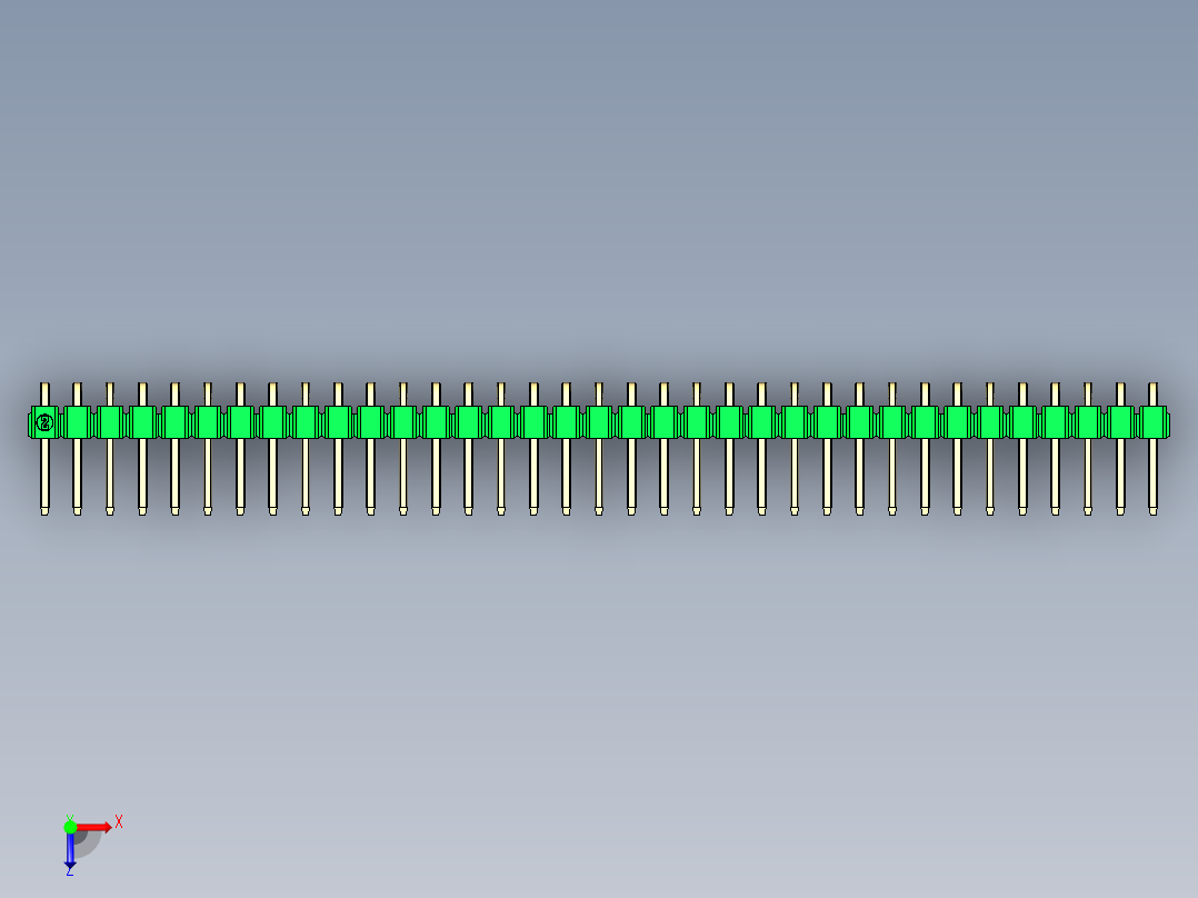 彩色公排针 100mil 2.54mm 系列-DS1022_green_1x35p_100mil_TypeD_rev1.0俯视图