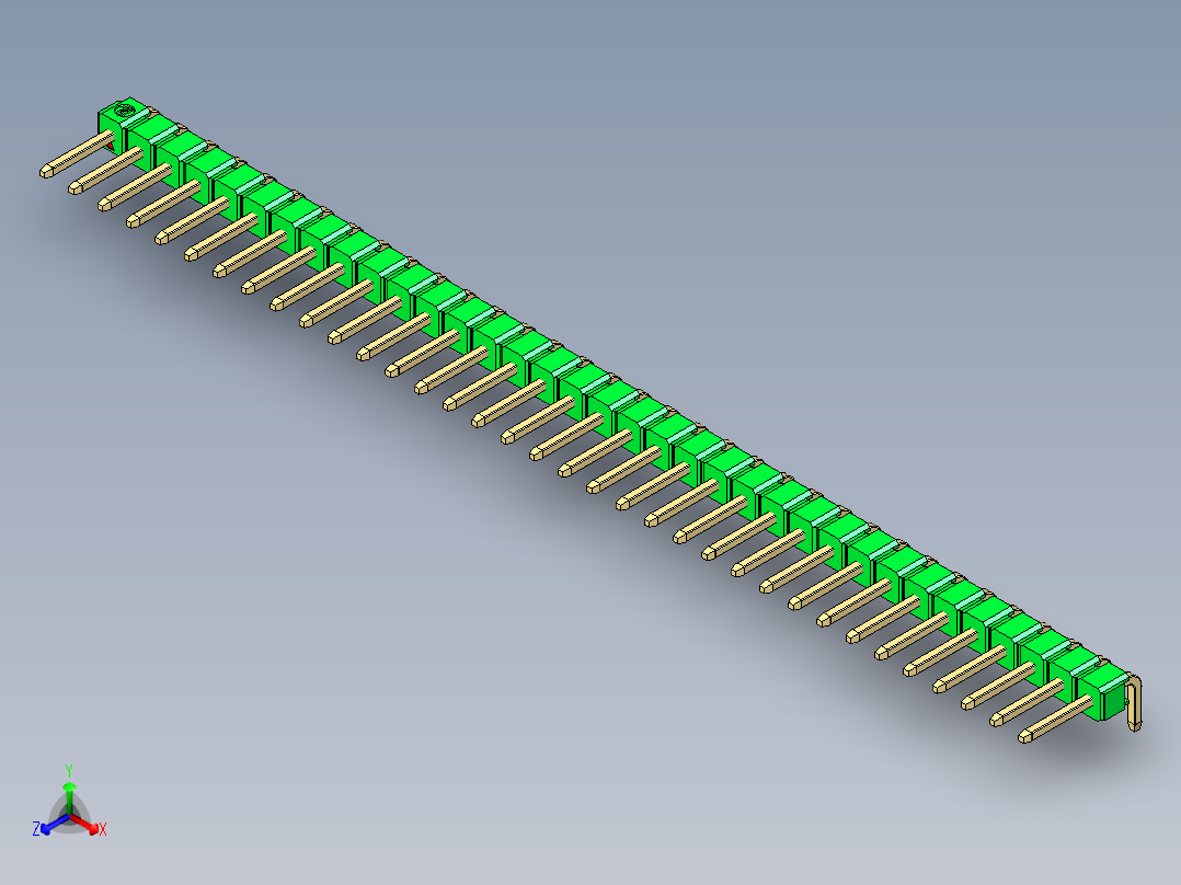 彩色公排针 100mil 2.54mm 系列-DS1022_green_1x35p_100mil_TypeD_rev1.0正等轴测图