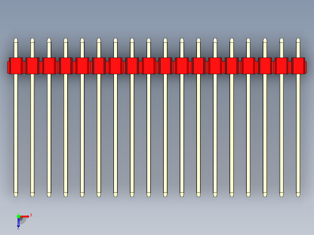 彩色公头100mil（2.54mm）系列-DS1021_red_3x18p_100mil_Type19_rev1.0俯视图