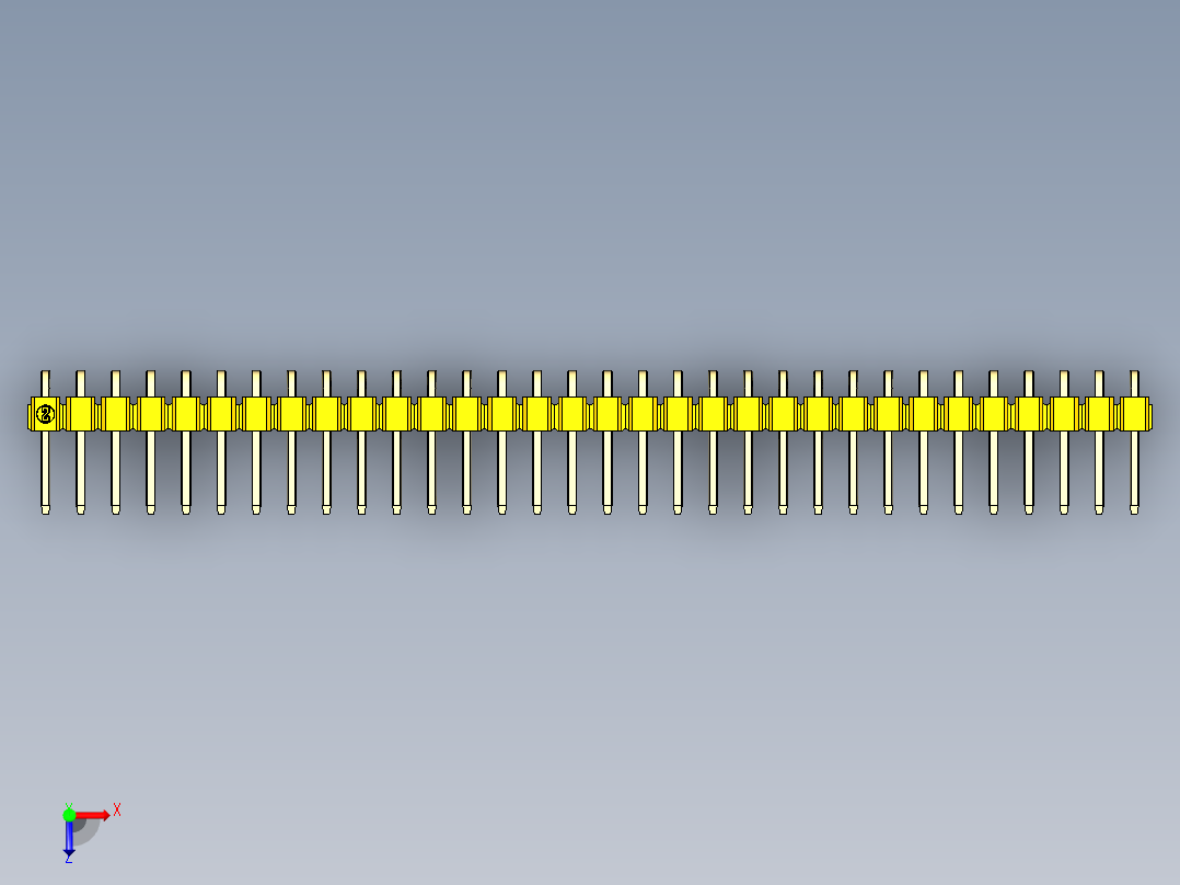 彩色公排针 100mil 2.54mm 系列-DS1022_yellow_1x32p_100mil_TypeD_rev1.0俯视图