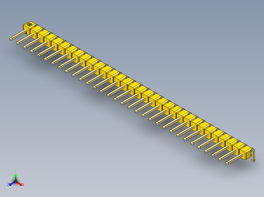 彩色公排针 100mil 2.54mm 系列-DS1022_yellow_1x32p_100mil_TypeD_rev1.0正等轴测图