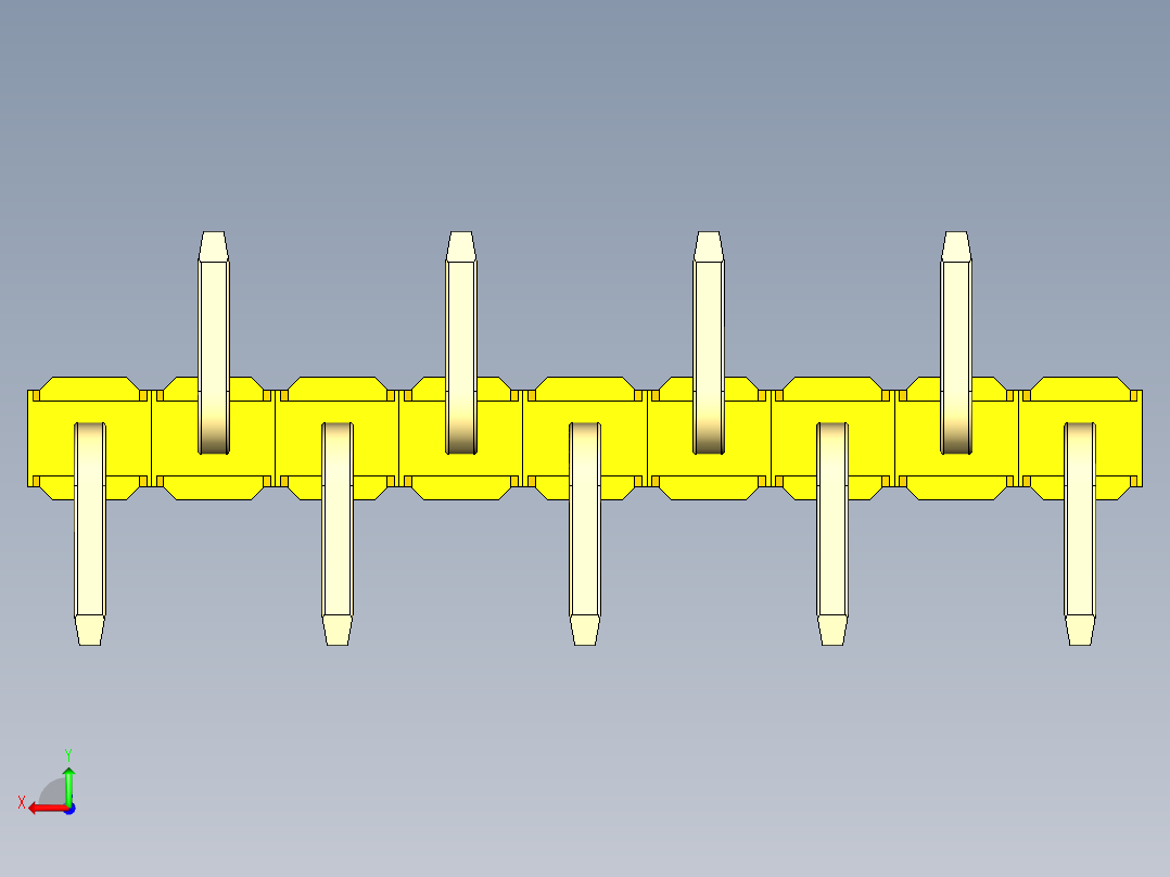 彩色公排针 100mil 2.54mm 系列-DS1022_yellow_09p_100mil_Type_SMT_R2_rev1.0后视图