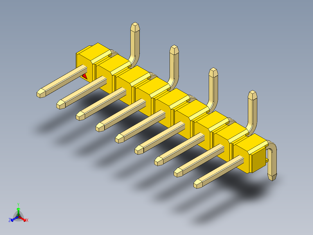 彩色公排针 100mil 2.54mm 系列-DS1022_yellow_09p_100mil_Type_SMT_R2_rev1.0正等轴测图
