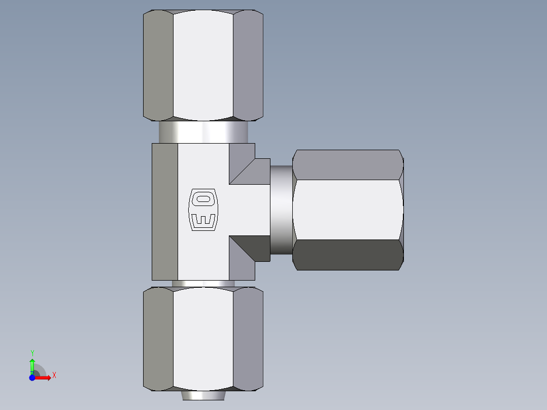 卡套式工业通用硬管接头EO_Swivel_nut_run_tee_EL06ZL71前视图