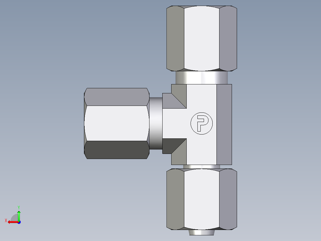 卡套式工业通用硬管接头EO_Swivel_nut_run_tee_EL06ZL71后视图