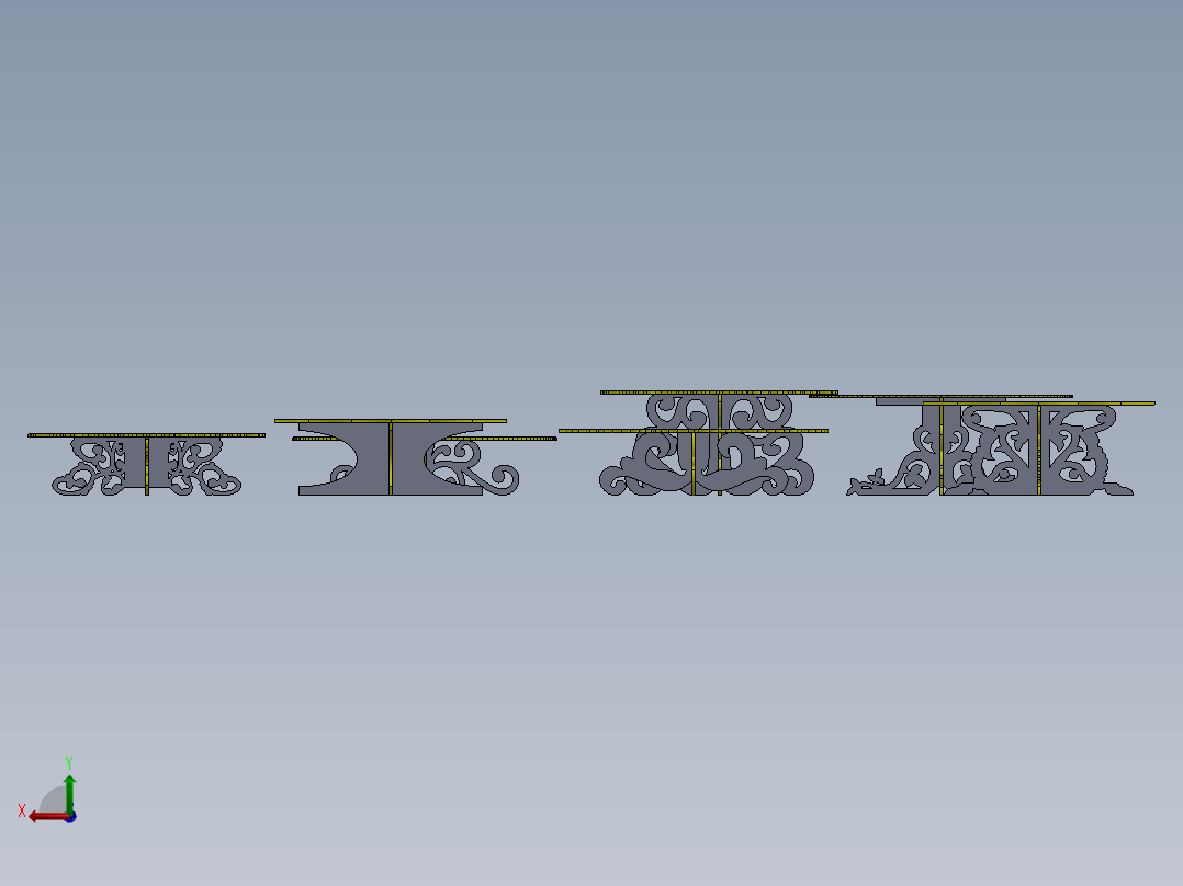 激光下料拼图艺术餐桌AutoCAD, SOLIDWORKS 2016后视图