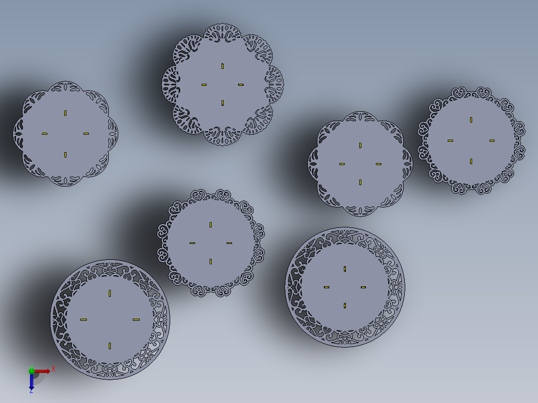 激光下料拼图艺术餐桌AutoCAD, SOLIDWORKS 2016俯视图