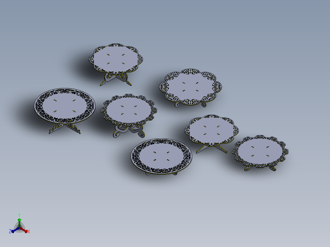 激光下料拼图艺术餐桌AutoCAD, SOLIDWORKS 2016正等轴测图