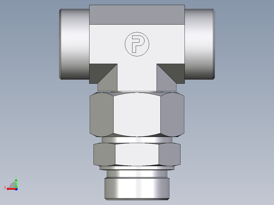 卡套式工业通用硬管接头EO_Assembled_adjustable_standpipe_branch_tee_EVT38SROMD71后视图