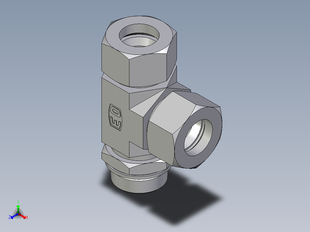 卡套式工业通用硬管接头EO_Adjustable_locknut_run_tee_LEE30SMCF正等轴测图