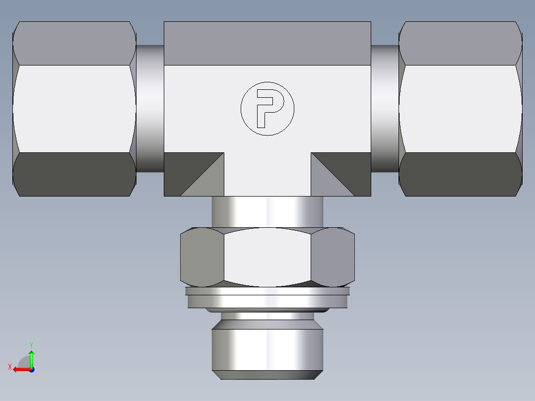 卡套式工业通用硬管接头EO_Adjustable_locknut_branch_tee_TEE10LMCF后视图