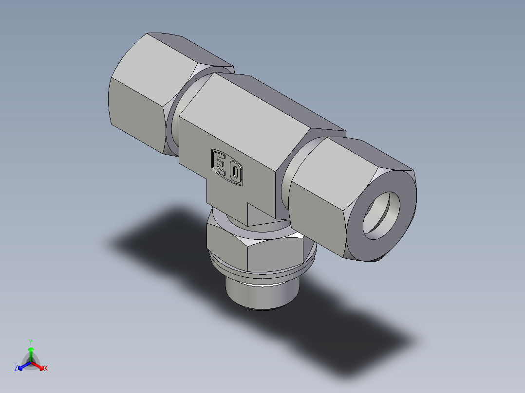 卡套式工业通用硬管接头EO_Adjustable_locknut_branch_tee_TEE10LMCF正等轴测图