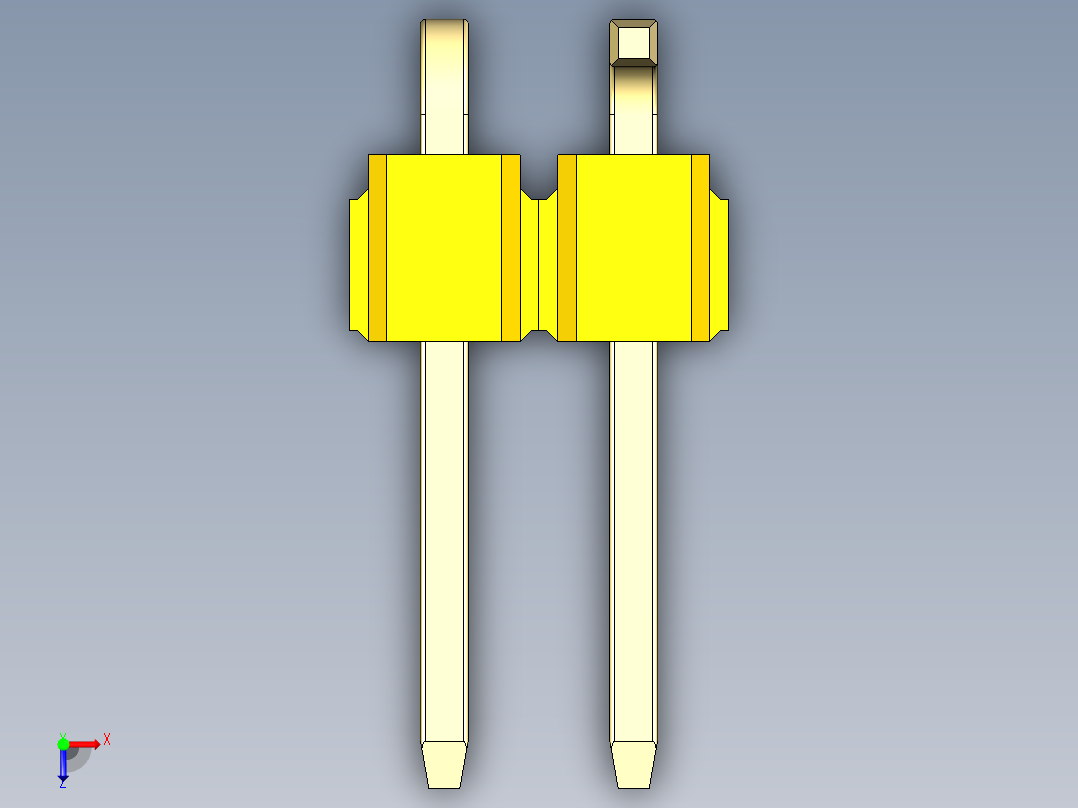 彩色公排针 100mil 2.54mm 系列-DS1022_yellow_02p_100mil_Type_SMT_R2_rev1.0俯视图