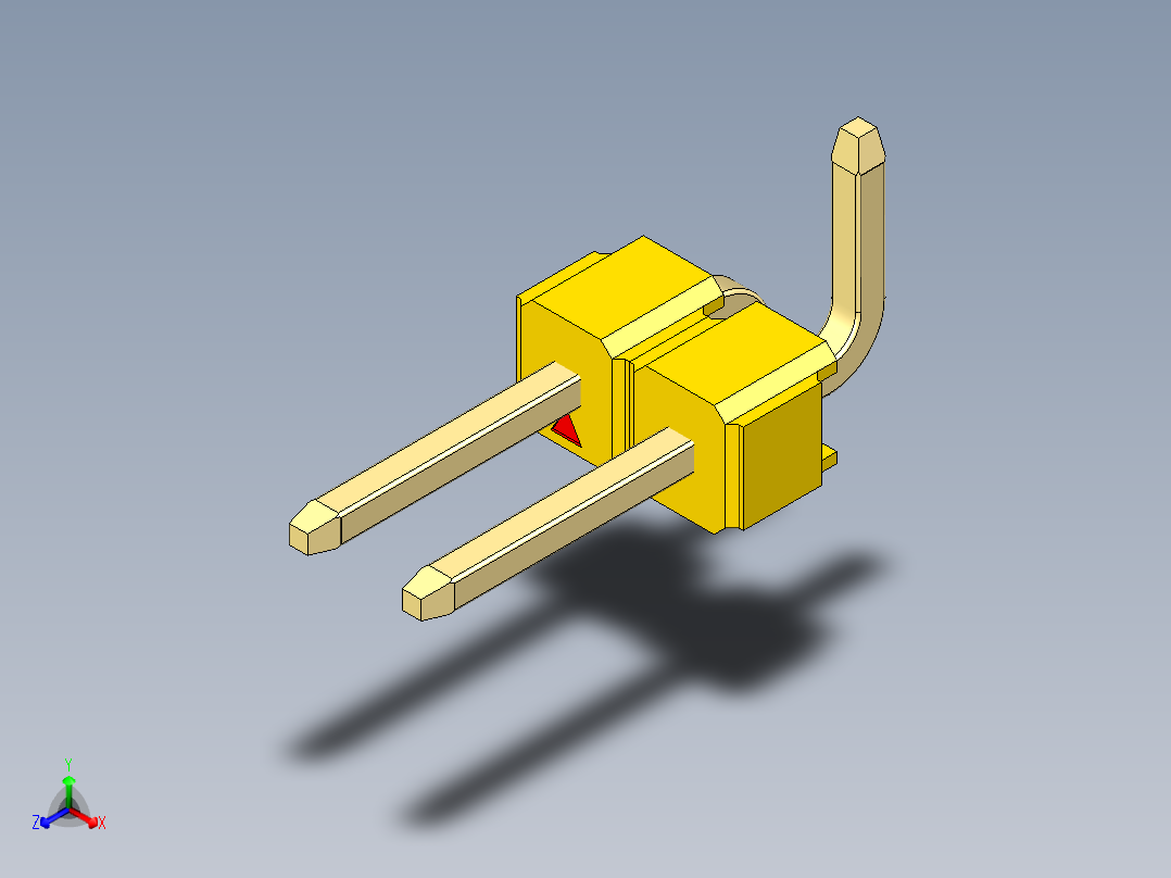 彩色公排针 100mil 2.54mm 系列-DS1022_yellow_02p_100mil_Type_SMT_R2_rev1.0正等轴测图