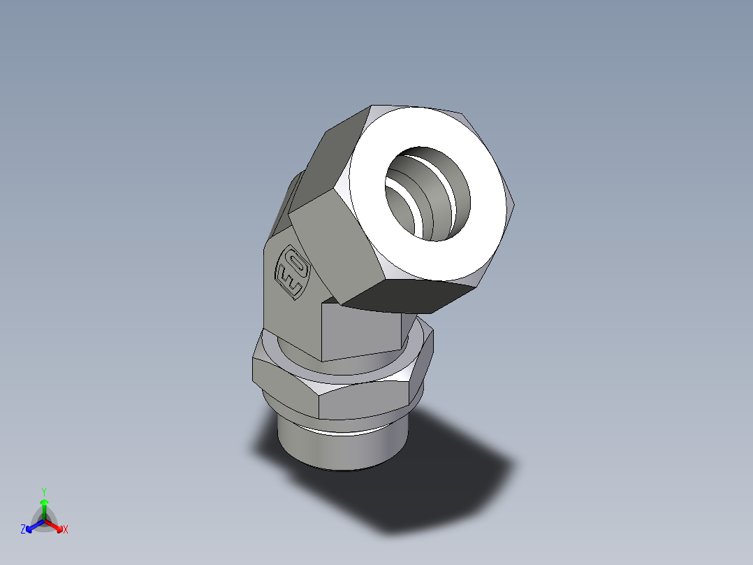 卡套式工业通用硬管接头EO_Adjustable_locknut_45_deg_elbow_VEE25SMORCF正等轴测图