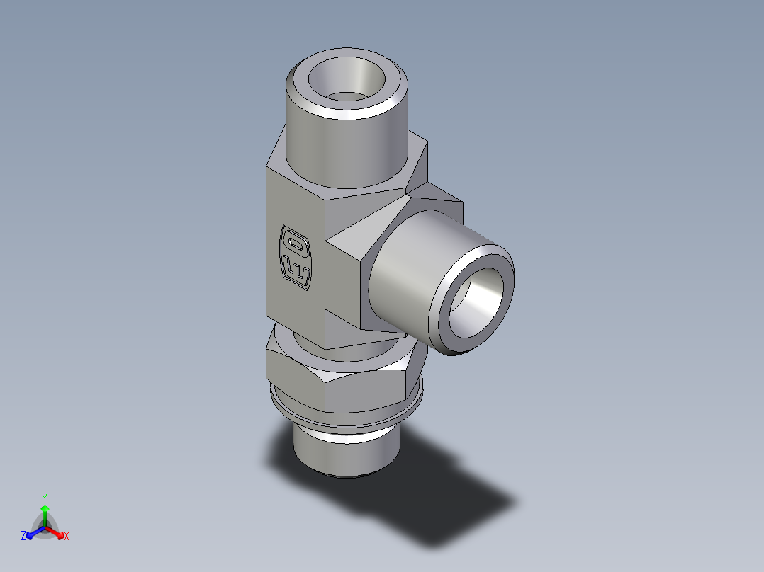 卡套式工业通用硬管接头EO_Adjustable_locknut_run_tee_LEE08SMOROMDCF正等轴测图