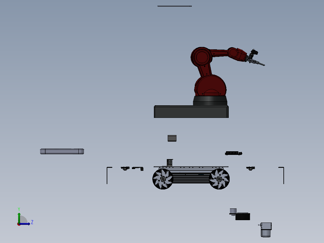 麦克纳姆轮工业机器臂车3D模型图纸 Solidworks设计左视图