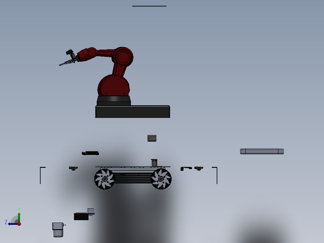 麦克纳姆轮工业机器臂车3D模型图纸 Solidworks设计右视图