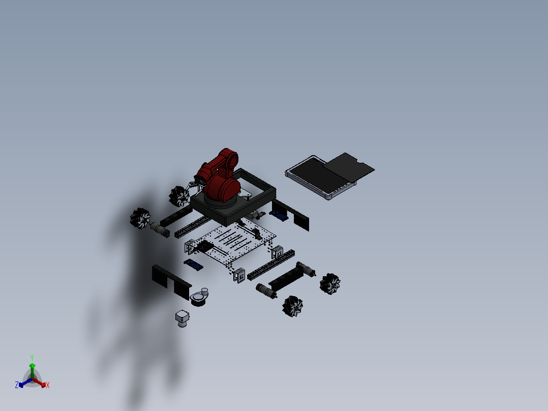 麦克纳姆轮工业机器臂车3D模型图纸 Solidworks设计正等轴测图