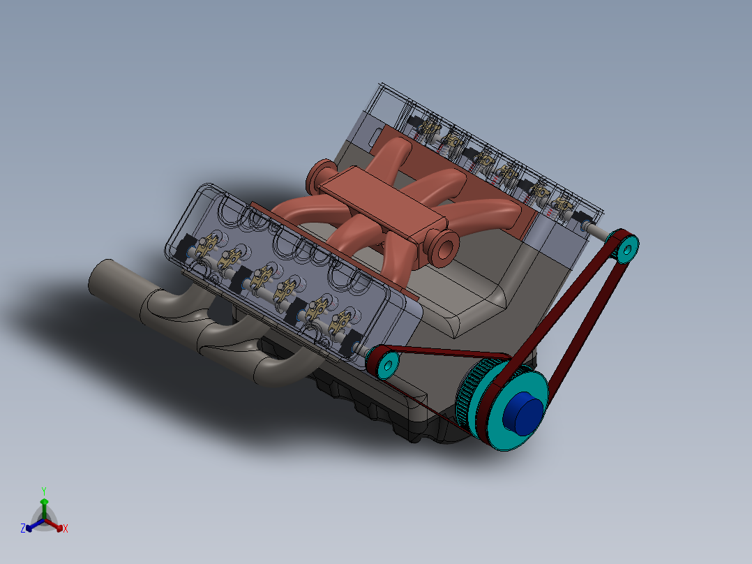 V6发动机（带涡轮增压器）正等轴测图