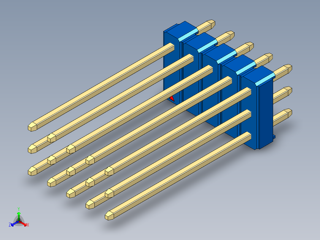 彩色公头100mil（2.54mm）系列-DS1021_blue_3x05p_100mil_Type19_rev1.0正等轴测图