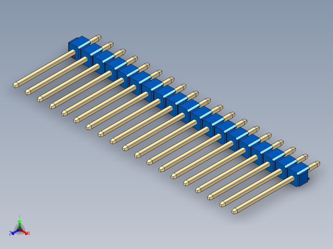 彩色公头100mil（2.54mm）系列-DS1021_blue_1x19p_100mil_Type5_rev1.0正等轴测图