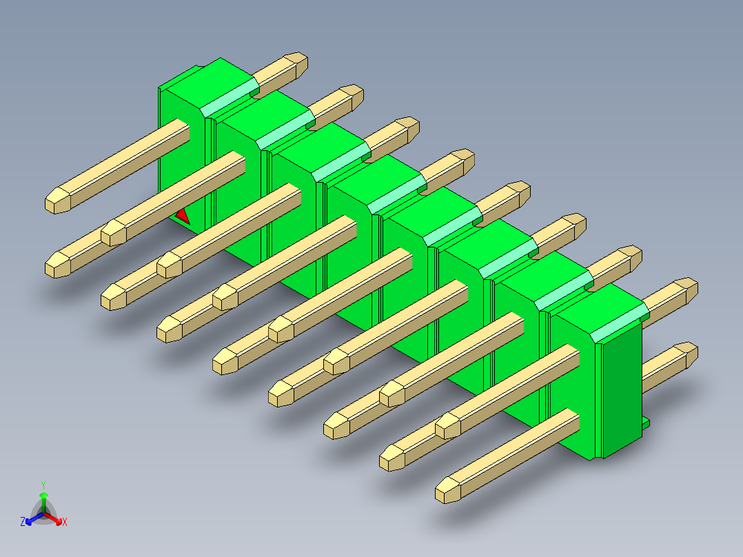 彩色公头100mil（2.54mm）系列-DS1021_green_2x08p_100mil_Type1_rev1.0正等轴测图