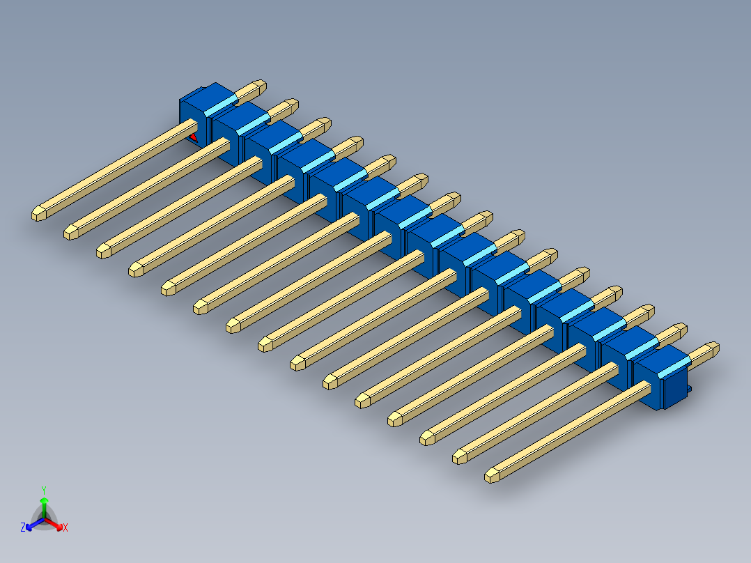 彩色公头100mil（2.54mm）系列-DS1021_blue_1x15p_100mil_Type5_rev1.0正等轴测图