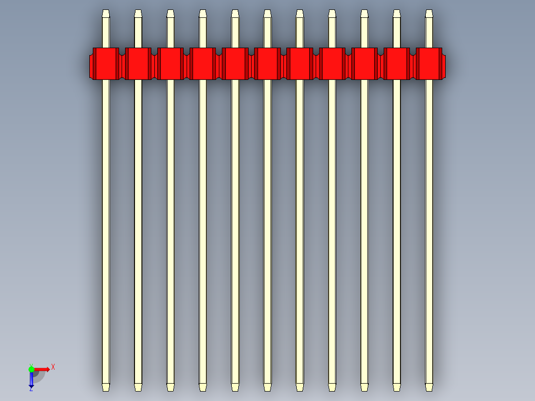 彩色公头100mil（2.54mm）系列-DS1021_red_1x11p_100mil_Type43_rev1.0俯视图