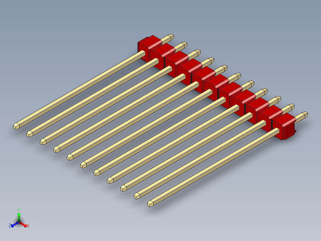 彩色公头100mil（2.54mm）系列-DS1021_red_1x11p_100mil_Type43_rev1.0正等轴测图