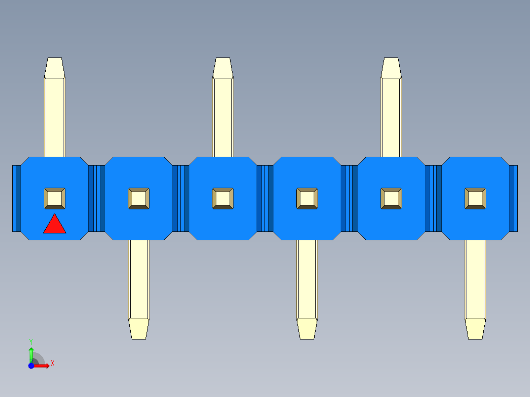 彩色公排针 100mil 2.54mm 系列-DS1022_blue_06p_100mil_Type_SMT_R1_rev1.0前视图