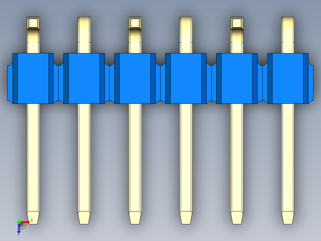彩色公排针 100mil 2.54mm 系列-DS1022_blue_06p_100mil_Type_SMT_R1_rev1.0俯视图