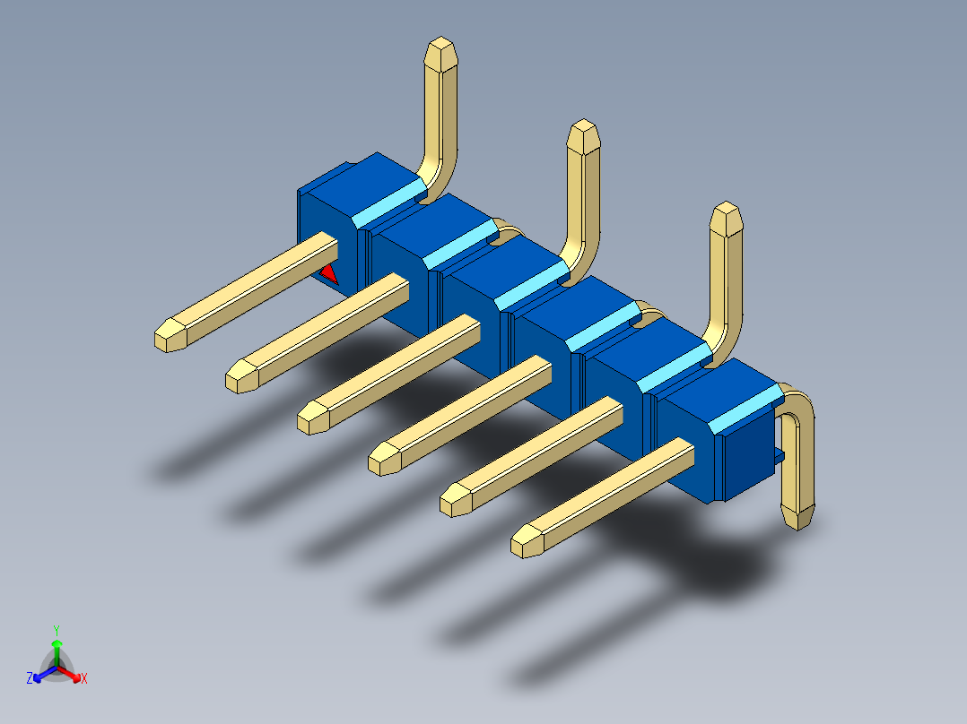 彩色公排针 100mil 2.54mm 系列-DS1022_blue_06p_100mil_Type_SMT_R1_rev1.0正等轴测图