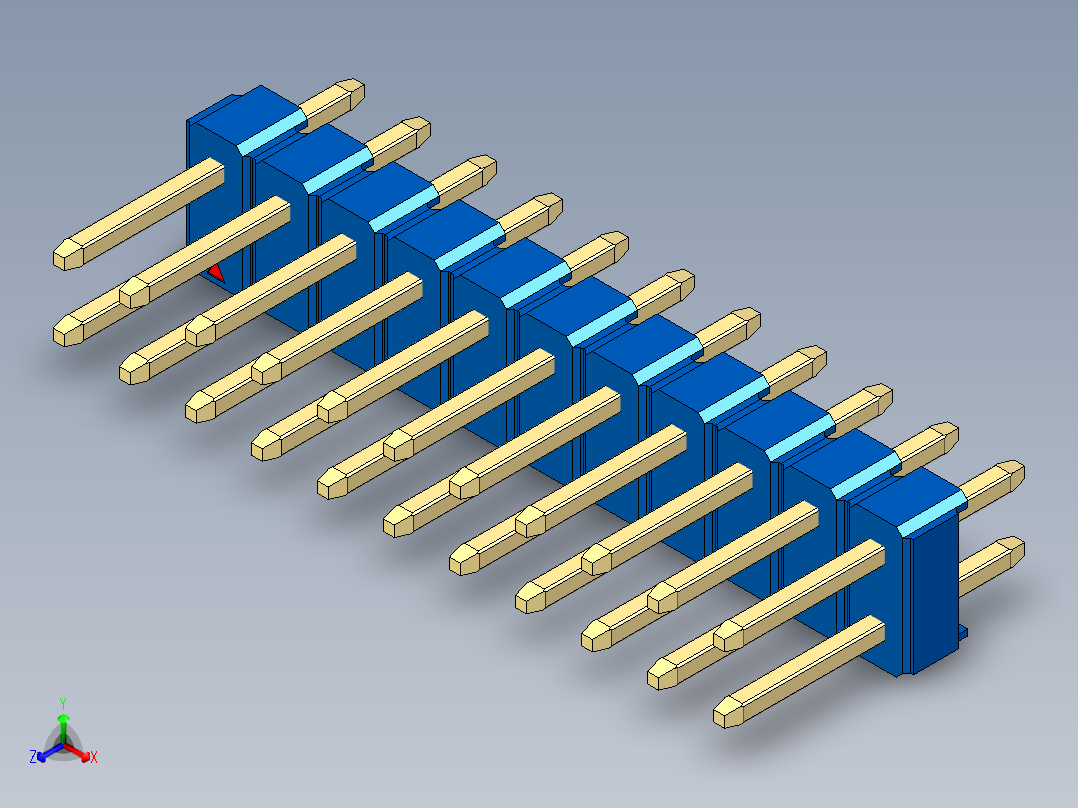 彩色公头100mil（2.54mm）系列-DS1021_blue_2x11p_100mil_Type1_rev1.0正等轴测图